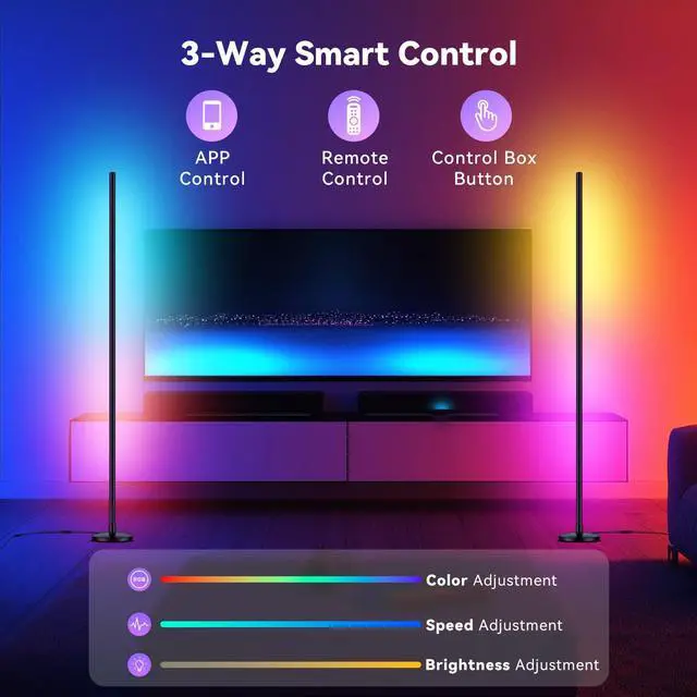 Alt view image 2 of 7 - RGB LED Corner Floor Lamp with Music Sync and 16 Million DIY Colors, Color Changing Modern Smart Standing Lamp with APP and Remote Control, Ambient Light for Bedroom, Living Room & Gaming room