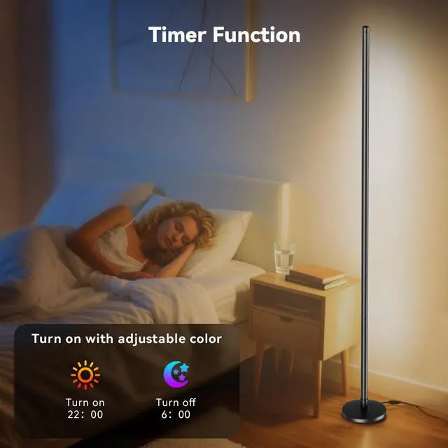 Alt view image 4 of 7 - RGB LED Corner Floor Lamp with Music Sync and 16 Million DIY Colors, Color Changing Modern Smart Standing Lamp with APP and Remote Control, Ambient Light for Bedroom, Living Room & Gaming room