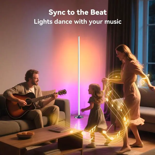 Alt view image 5 of 7 - RGB LED Corner Floor Lamp with Music Sync and 16 Million DIY Colors, Color Changing Modern Smart Standing Lamp with APP and Remote Control, Ambient Light for Bedroom, Living Room & Gaming room