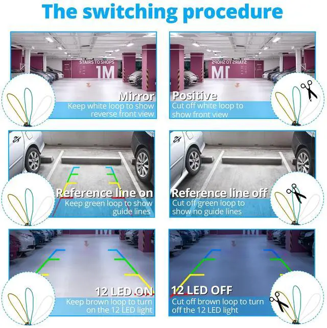 Alt view image 6 of 7 - Car Backup Camera, Rear View Camera Ultra HD 12 LED Night Vision,Waterproof Reverse Camera 140° Wide View Angel with Multiple Mount Brackets for Universal Cars,SUV,Trucks,RV and More