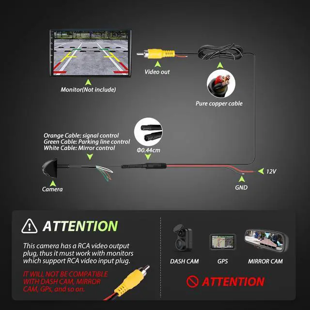 Alt view image 5 of 7 - Backup Camera for Cars - HD/CVBS Image 170° Wide Angle, Super Night Vision, IP68K Waterproof, Metal Housing, Universal for 12V Vehicles (SUV, Truck, RV, Minivan)