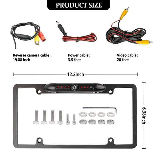 Alt view image 2 of 6 - License Plate Backup Camera,HD Night Vision Reverse Camera with 8 LED,170°Wide Angle IP67 Waterproof Rear View Camera,Heavy Duty Reverse Camera Car Accessories Fits US License Plates