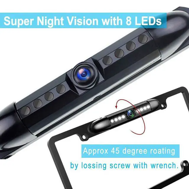 Alt view image 3 of 7 - License Plate Backup Camera HD Night Vision Rear View Camera with 8 LEDs 170° Viewing Angle Waterproof Backup Rear Camera for Cars