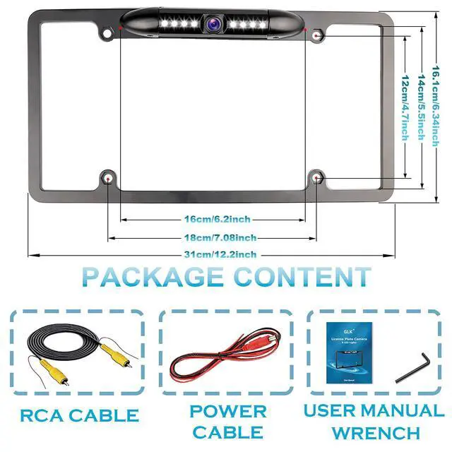 Alt view image 7 of 7 - License Plate Backup Camera HD Night Vision Rear View Camera with 8 LEDs 170° Viewing Angle Waterproof Backup Rear Camera for Cars