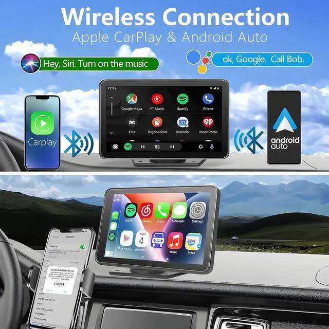 Alt view image 2 of 7 - Portable Carplay Screen for Car, 7" Wireless Carplay & Android Auto with Bluetooth, HD Backup Camera, GPS Navigation, Siri, FM, AUX, Mirror Link for All Vehicles