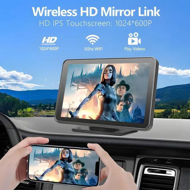 Alt view image 4 of 7 - Portable Carplay Screen for Car, 7" Wireless Carplay & Android Auto with Bluetooth, HD Backup Camera, GPS Navigation, Siri, FM, AUX, Mirror Link for All Vehicles