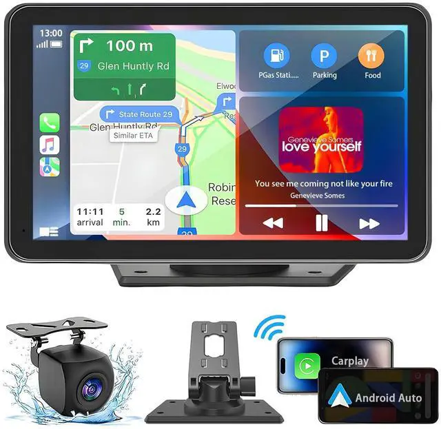 Alt view image 7 of 7 - Portable Carplay Screen for Car, 7" Wireless Carplay & Android Auto with Bluetooth, HD Backup Camera, GPS Navigation, Siri, FM, AUX, Mirror Link for All Vehicles