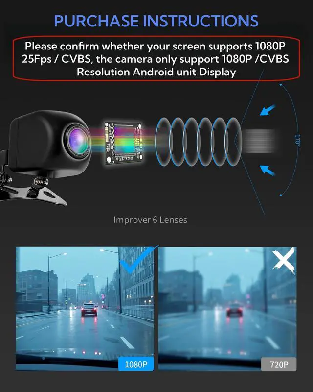 Alt view image 2 of 7 - Backup Camera for Cars AHD 1080P 170 Degree Wide View Angle Rear View Camera Back up Camera with Clear Night Vision IP68 Waterproof CVBS Reverse Camera for Car Sedans SUV MPV Van Pickup (6m Cable)