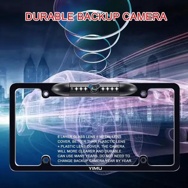 Alt view image 4 of 6 - Backup Camera Vehicle Reversing for Car/SUV/Pickup/Truck/Van/RV/Trailer Single Power Rear View System Driving/Reversing Use IP69 Waterproof Night Vision License Plate Frame Backup Camera