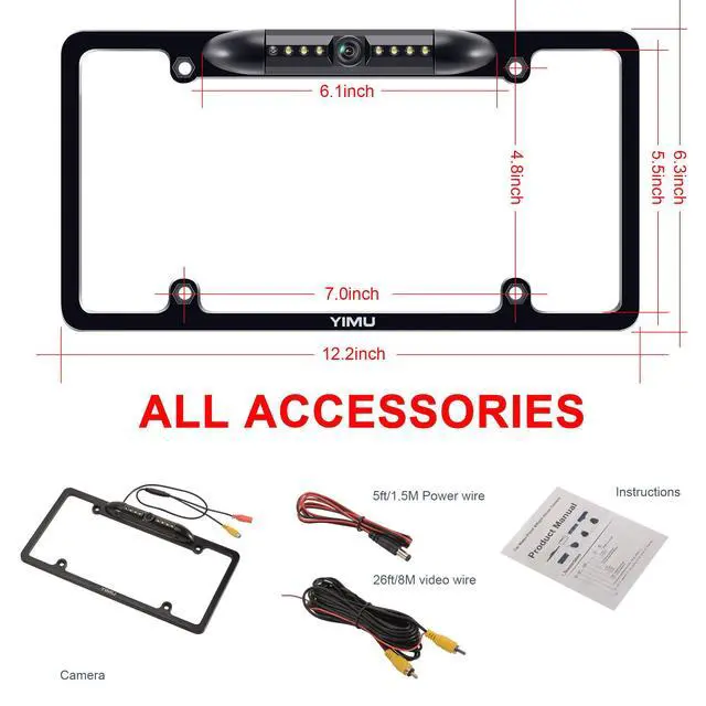 Alt view image 5 of 6 - Backup Camera Vehicle Reversing for Car/SUV/Pickup/Truck/Van/RV/Trailer Single Power Rear View System Driving/Reversing Use IP69 Waterproof Night Vision License Plate Frame Backup Camera