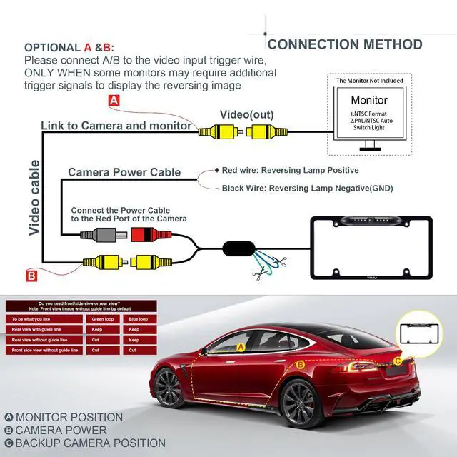 Alt view image 6 of 6 - Backup Camera Vehicle Reversing for Car/SUV/Pickup/Truck/Van/RV/Trailer Single Power Rear View System Driving/Reversing Use IP69 Waterproof Night Vision License Plate Frame Backup Camera