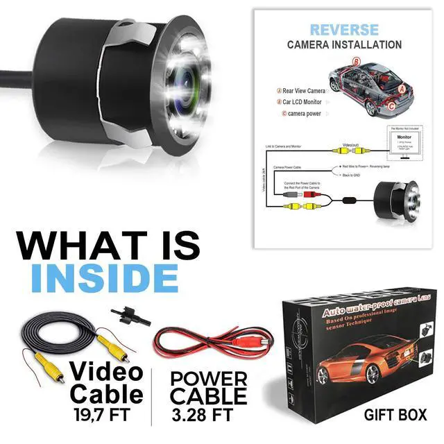 Alt view image 6 of 7 - Backup Camera, Embedded Rear View Camera, Waterproof Camera LED Night Vision Reverse Camera for Truck, Car, Travel Trailer