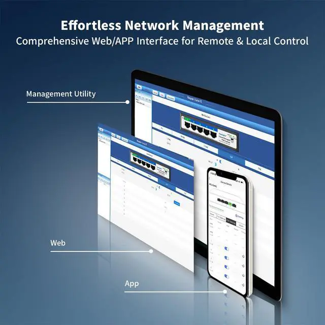 Alt view image 4 of 7 - 5-Port Ethernet PoE Switch (4 PoE Ports, 1 Uplink) with Extend Function, Easy Smart Managed Ethernet Switch, Plug & Play, Fanless Metal Design, VLAN, Qos,Desktop/Wall Mount
