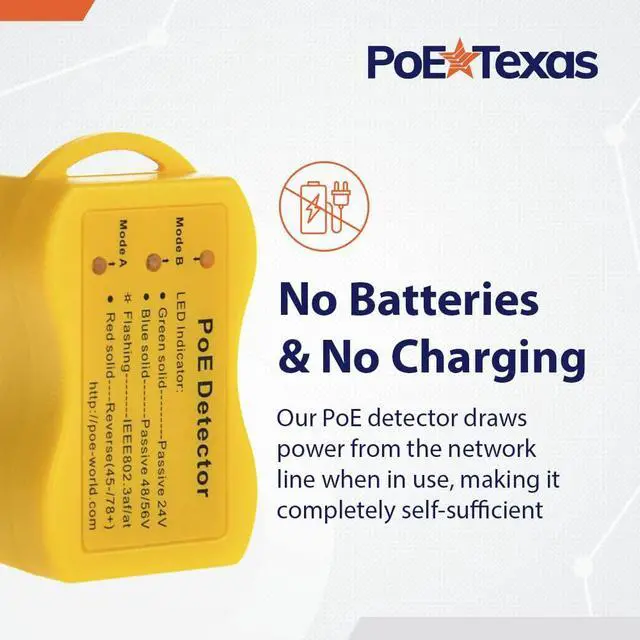 Alt view image 4 of 6 - Detector for IEEE 802.3 or Passive PoE - Quickly Identify Power Over Ethernet; Display Indicates Passive or 802.3af/at; 24v, 48v, or 56v; and Mode B Reverse Polarity