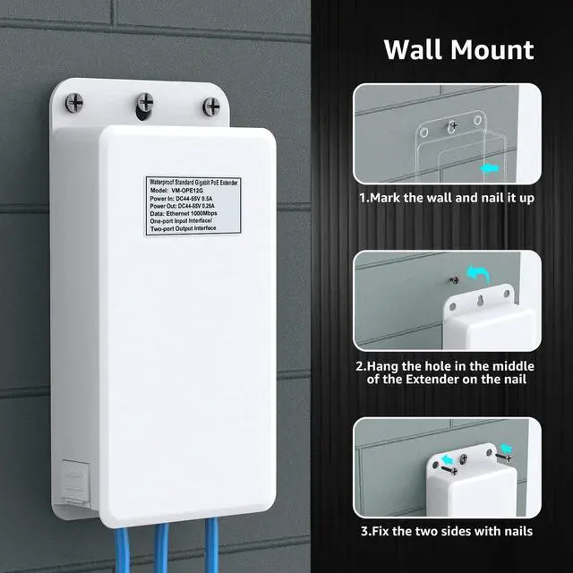 Alt view image 3 of 7 - 2-Port Outdoor PoE Gigabit Extender, 1 in 2 Out PoE Repeater with 1000Mbps, IEEE802.3af/at Compatible, IP65 Waterproof, Extend Additional 100m(328ft) of Power and Data Transmission, Plug & Play