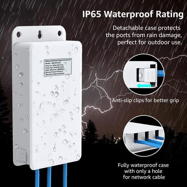 Alt view image 5 of 7 - 2-Port Outdoor PoE Gigabit Extender, 1 in 2 Out PoE Repeater with 1000Mbps, IEEE802.3af/at Compatible, IP65 Waterproof, Extend Additional 100m(328ft) of Power and Data Transmission, Plug & Play