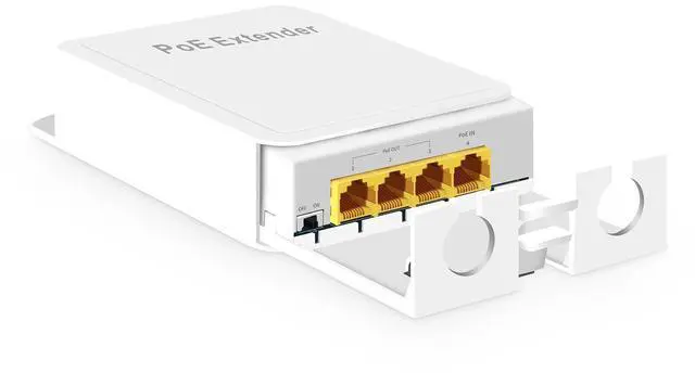 Main image of Outdoor 4 Port Gigabit PoE Switch/Extender, IEEE 802.3 af/at PoE Repeater, 10/100/1000Mbps, 1 PoE in 3 PoE Out, Powered by PoE, Wall Mount Waterproof POE Passthrough Switch