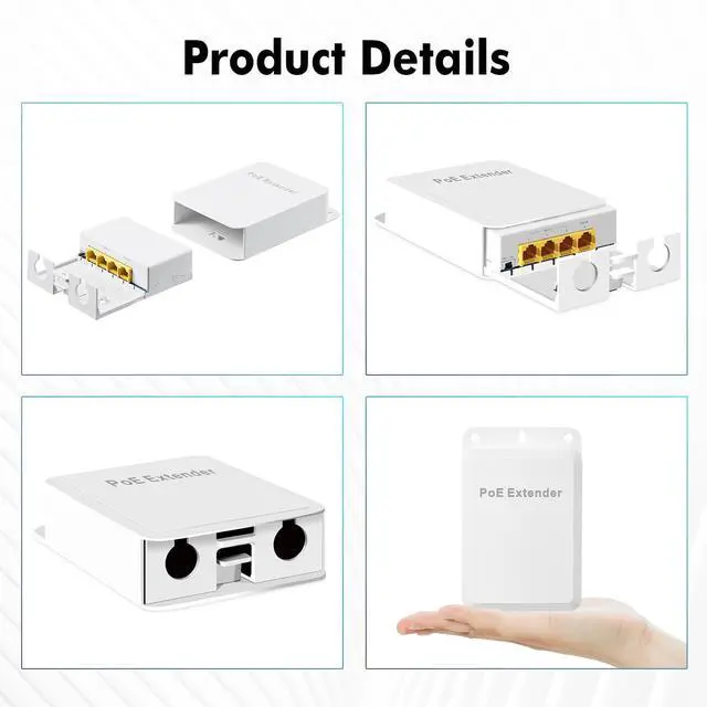 Alt view image 5 of 7 - Outdoor 4 Port Gigabit PoE Switch/Extender, IEEE 802.3 af/at PoE Repeater, 10/100/1000Mbps, 1 PoE in 3 PoE Out, Powered by PoE, Wall Mount Waterproof POE Passthrough Switch