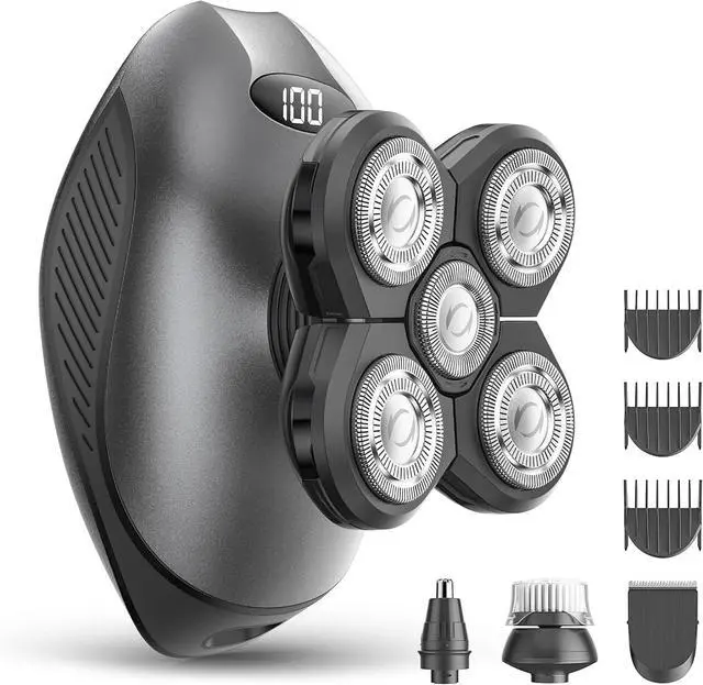 Main image of Electric Razor for Men, 5-in-1 Multi-Function Electric Shavers for Men, IPX7 Waterproof Bald Head Shaver with LED Display, Rechargeable Beard Trimmer Body Hair Trimmer, Ideal Gifts for Husband (Black)