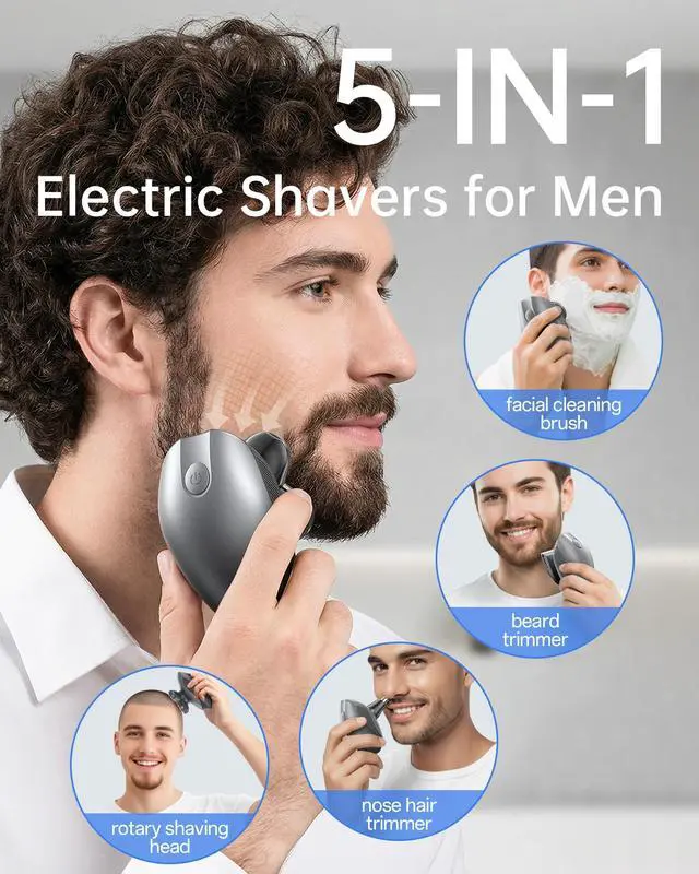Alt view image 2 of 7 - Electric Razor for Men, 5-in-1 Multi-Function Electric Shavers for Men, IPX7 Waterproof Bald Head Shaver with LED Display, Rechargeable Beard Trimmer Body Hair Trimmer, Ideal Gifts for Husband (Black)
