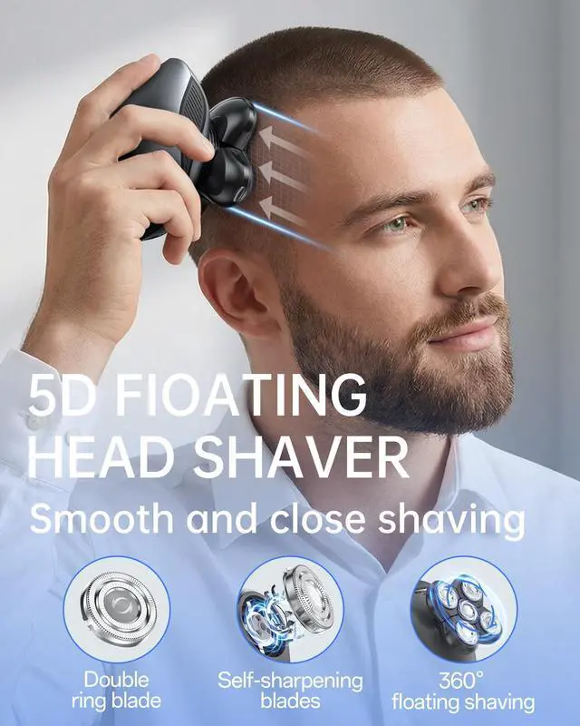 Alt view image 3 of 7 - Electric Razor for Men, 5-in-1 Multi-Function Electric Shavers for Men, IPX7 Waterproof Bald Head Shaver with LED Display, Rechargeable Beard Trimmer Body Hair Trimmer, Ideal Gifts for Husband (Black)