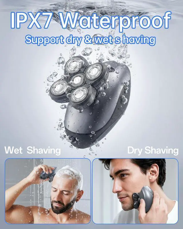 Alt view image 4 of 7 - Electric Razor for Men, 5-in-1 Multi-Function Electric Shavers for Men, IPX7 Waterproof Bald Head Shaver with LED Display, Rechargeable Beard Trimmer Body Hair Trimmer, Ideal Gifts for Husband (Black)