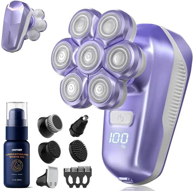 Main image of Electric Shaver for Women, Electric Razor with 7D Magnetic Shaver Heads, Wet Dry Waterproof Bald Head Trimmer Kit for Women & Men, Nose Ear Hair Trimmer, USB Rechargeable Clippers, Purple