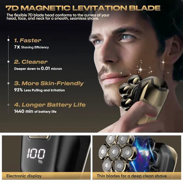 Alt view image 3 of 7 - Electric Shaver for Women, Electric Razor with 7D Magnetic Shaver Heads, Wet Dry Waterproof Bald Head Trimmer Kit for Women & Men, Nose Ear Hair Trimmer, USB Rechargeable Clippers, Purple