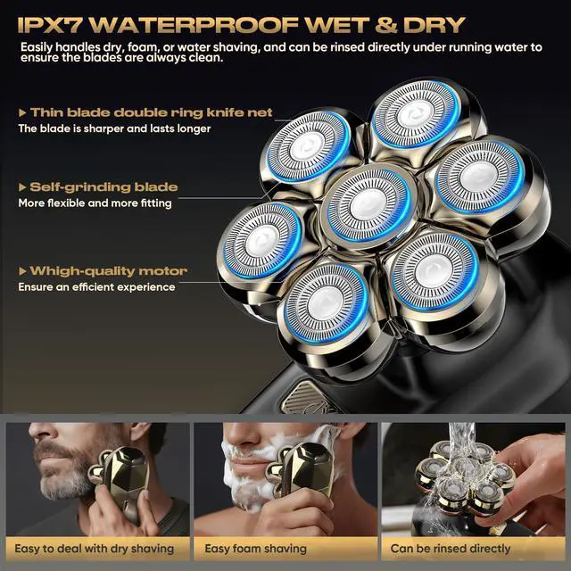 Alt view image 4 of 7 - Electric Shaver for Women, Electric Razor with 7D Magnetic Shaver Heads, Wet Dry Waterproof Bald Head Trimmer Kit for Women & Men, Nose Ear Hair Trimmer, USB Rechargeable Clippers, Purple