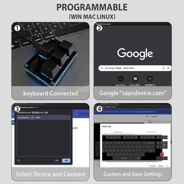 Alt view image 4 of 5 - Mini 4-Key Keypad WASD Arrow Key Keycaps Keyboard One-Handed Mechanical Gaming Keypad Programmable USB-C Customized Keyboard for Working or Gaming (Black, Arrow Keycaps 1)