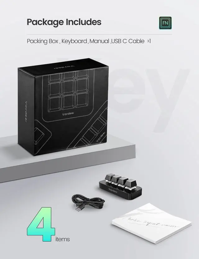 Alt view image 7 of 7 - 4 Fully Programmable Keys with Floating Window and Macro Multifunctional Keypad, One-Handed Mechanical Keyboard Support NKRO, Hotkeys, One-Click Start, Compatible with iOS,Windows