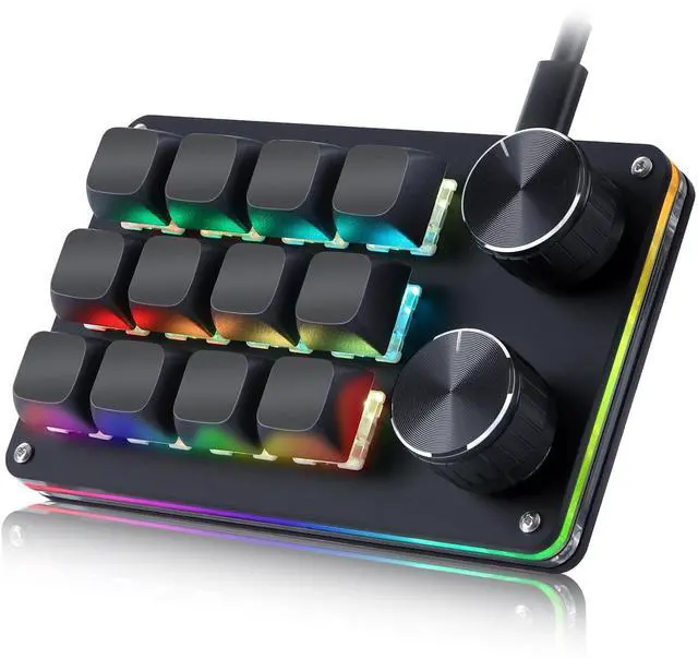 Main image of Macro Programmable Keypad, One Handed Programmable Mechanical Keyboard, RGB Blue Switch Hot Swappable, 12 Keys 2 Knob Backlit Keypad for Working and Gaming, Black