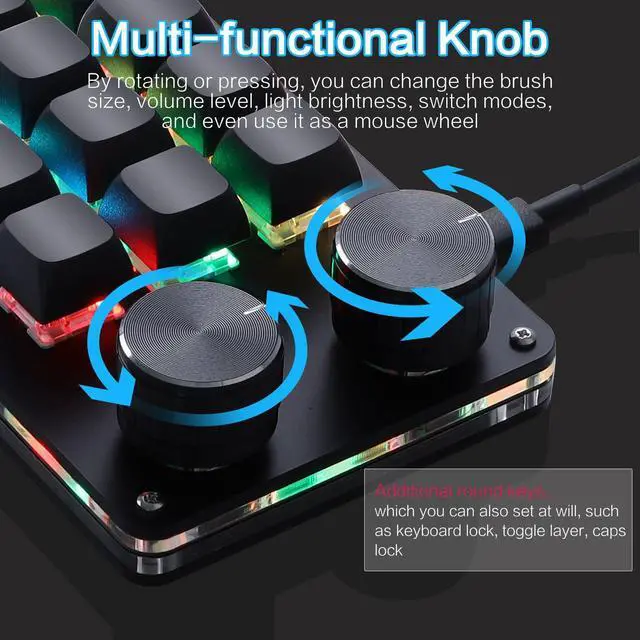 Alt view image 4 of 7 - Macro Programmable Keypad, One Handed Programmable Mechanical Keyboard, RGB Blue Switch Hot Swappable, 12 Keys 2 Knob Backlit Keypad for Working and Gaming, Black