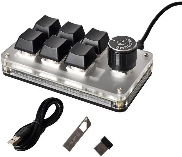 Main image of Macro Pad Macropad Programmable Keypad Customized 6-Key Mini Mechanical Gaming Keyboard One Handed Keyboard BT RGB OSU Multifunctional Macropad Knob Wireless Receiver&Type C 1m Cable