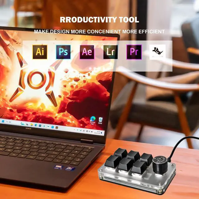 Alt view image 5 of 7 - Macro Pad Macropad Programmable Keypad Customized 6-Key Mini Mechanical Gaming Keyboard One Handed Keyboard BT RGB OSU Multifunctional Macropad Knob Wireless Receiver&Type C 1m Cable