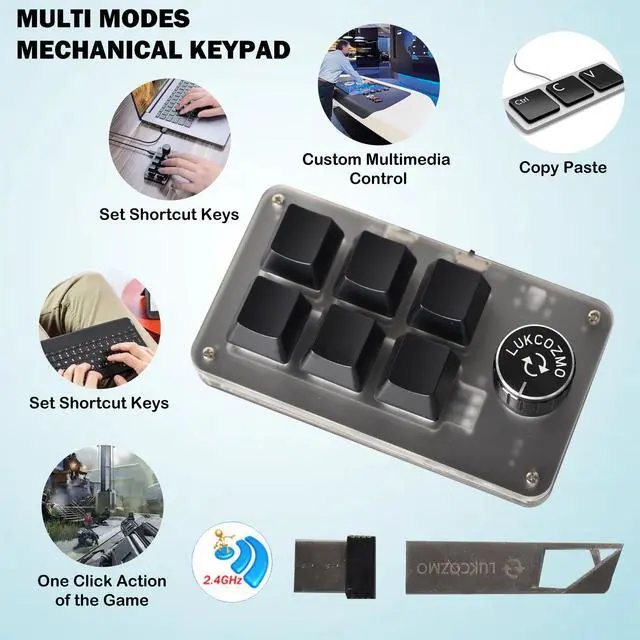 Alt view image 7 of 7 - Macro Pad Macropad Programmable Keypad Customized 6-Key Mini Mechanical Gaming Keyboard One Handed Keyboard BT RGB OSU Multifunctional Macropad Knob Wireless Receiver&Type C 1m Cable
