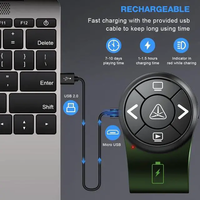 Alt view image 3 of 7 - Bluetooth Wireless Presentation clicker for PowerPoint presentations, RF 2.4GHz Finger Ring Remote, PPT Slides Rechargeable