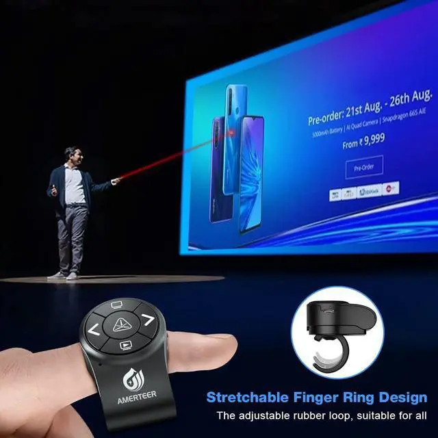 Alt view image 4 of 7 - Bluetooth Wireless Presentation clicker for PowerPoint presentations, RF 2.4GHz Finger Ring Remote, PPT Slides Rechargeable