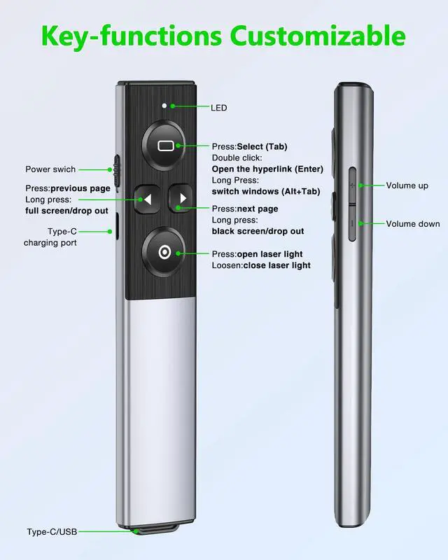 Alt view image 3 of 7 - Wireless Presentation Clicker- Clicker for Powerpoint Presentations- Rechargeable Presentation Remote, Slide Advancer for Keynote/PPT/Mac/PC/Laptop