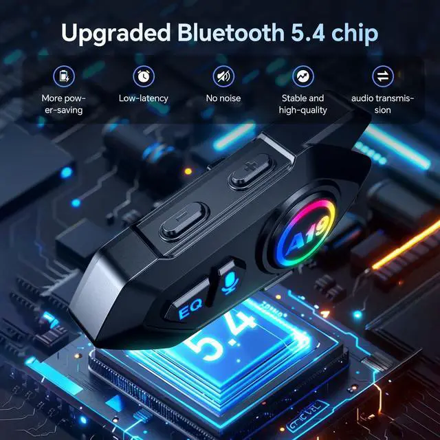 Alt view image 4 of 7 - Motorcycle Helmet Bluetooth Headset, Outdoor Wireless Bluetooth 5.4 Headphone Speakers Noise Cancellation Intercom Communication Systems with IPX6 Waterproof/Strong Bass