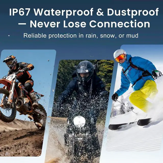 Alt view image 3 of 7 - Motorcycle Helmet Bluetooth Headset, Bluetooth 5.4 Intercom for 2 Riders up to 1000m, IPX7 Waterproof, HD Speakers for Harley, Dirt Bike, ATV, & Snowmobile Helmet Communication System