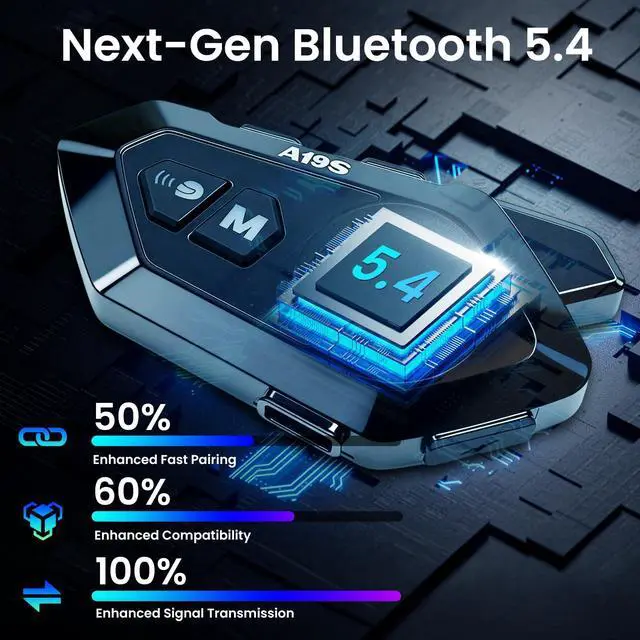 Alt view image 5 of 7 - Motorcycle Helmet Bluetooth Headset, Bluetooth 5.4 Intercom for 2 Riders up to 1000m, IPX7 Waterproof, HD Speakers for Harley, Dirt Bike, ATV, & Snowmobile Helmet Communication System