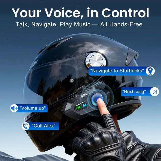 Alt view image 6 of 7 - Motorcycle Helmet Bluetooth Headset, Bluetooth 5.4 Intercom for 2 Riders up to 1000m, IPX7 Waterproof, HD Speakers for Harley, Dirt Bike, ATV, & Snowmobile Helmet Communication System