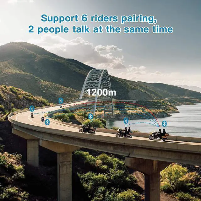 Alt view image 3 of 7 - V6 Pro Motorcycle Helmet Bluetooth Intercom, 2-Way 1200M Motorcycle Bluetooth Headset Universal Communication System with Noise Cancellation and Waterproof for Dirt Bike/ATV/Snowmobile (1PC)