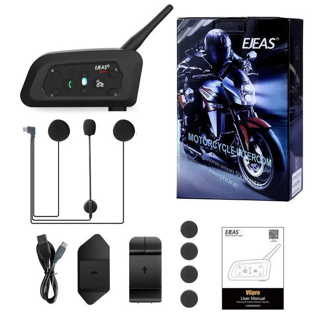 Alt view image 7 of 7 - V6 Pro Motorcycle Helmet Bluetooth Intercom, 2-Way 1200M Motorcycle Bluetooth Headset Universal Communication System with Noise Cancellation and Waterproof for Dirt Bike/ATV/Snowmobile (1PC)