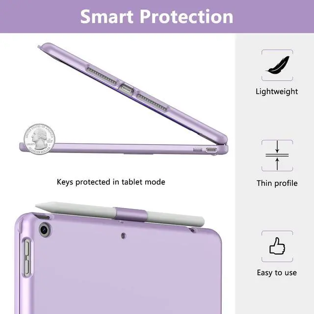 Alt view image 3 of 7 - Touch for iPad 9th Generation Case with Keyboard (10.2", 2021), Multi-Touch Trackpad, 360° Rotatable Protective Cover for iPad Keyboard 9th/8th/7th Gen with Pencil Holder (Purple)