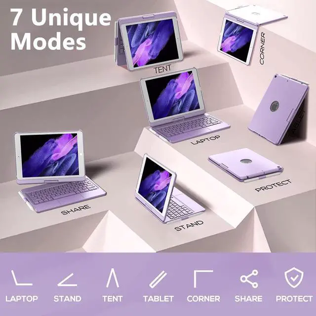 Alt view image 5 of 7 - Touch for iPad 9th Generation Case with Keyboard (10.2", 2021), Multi-Touch Trackpad, 360° Rotatable Protective Cover for iPad Keyboard 9th/8th/7th Gen with Pencil Holder (Purple)