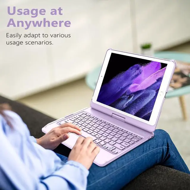 Alt view image 6 of 7 - Touch for iPad 9th Generation Case with Keyboard (10.2", 2021), Multi-Touch Trackpad, 360° Rotatable Protective Cover for iPad Keyboard 9th/8th/7th Gen with Pencil Holder (Purple)