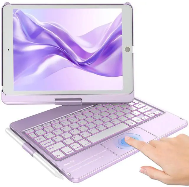 Main image of Touchpad Keyboard Case for iPad 9th/8th/7th 10.2 inch, Backlit Trackpad Keyboard, 360°Rotatable Case with Pencil Holder for iPad 9th/8th/7th Gen (Light Purple)