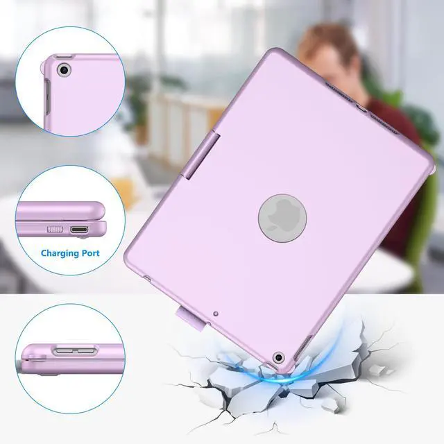 Alt view image 6 of 7 - Touchpad Keyboard Case for iPad 9th/8th/7th 10.2 inch, Backlit Trackpad Keyboard, 360°Rotatable Case with Pencil Holder for iPad 9th/8th/7th Gen (Light Purple)